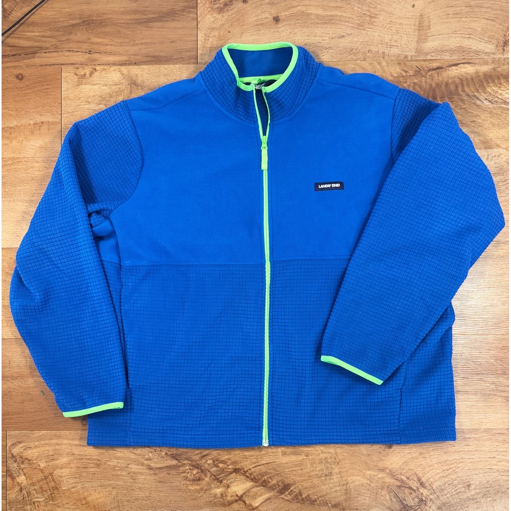 Lands End Mens Blue Long Sleeve Full Zip Waffle Jacket  Size‎ XXL
